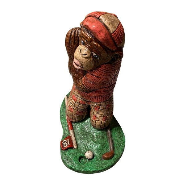 VTG 70s Chalkware Monkey Golf Figurine Praying 18th Hole Retro Collectible - Picture 7 of 9